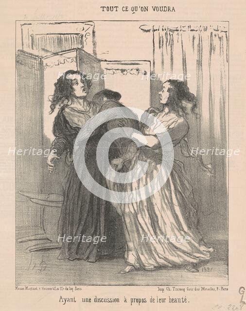 Ayant une discussion a propos de leur beauté, 19th century. Creator: Honore Daumier.