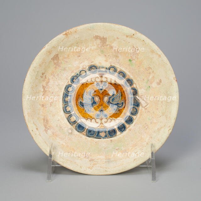 Dish with Two Birds Encircled by Beaded Roundels, Tang dynasty (618-907). Creator: Unknown.