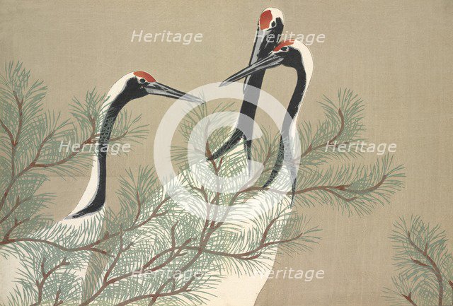 Tsuru, from Momoyo-gusa (The World of Things) Vol II, pub.1909 (colour block woodcut)