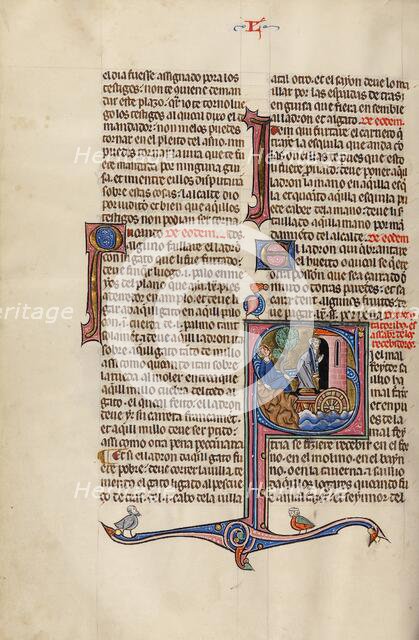 Initial S: A Dead Man Lying on the Ground as his Murderer Enters a Mill, about 1290-1310. Creator: Unknown.