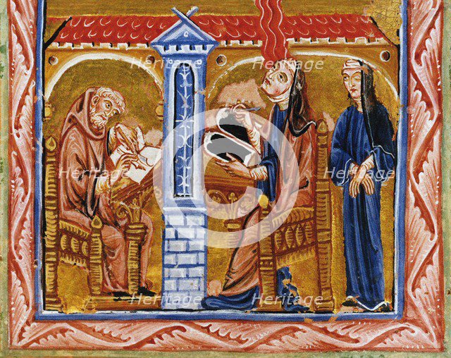 Hildegard receives a vision in the presence of her secretary Volmar and her confidante Richardis, ca Artist: Anonymous  