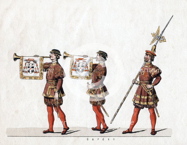 Guards, costume design for Shakespeare's play, Henry VIII, 19th century. Artist: Unknown