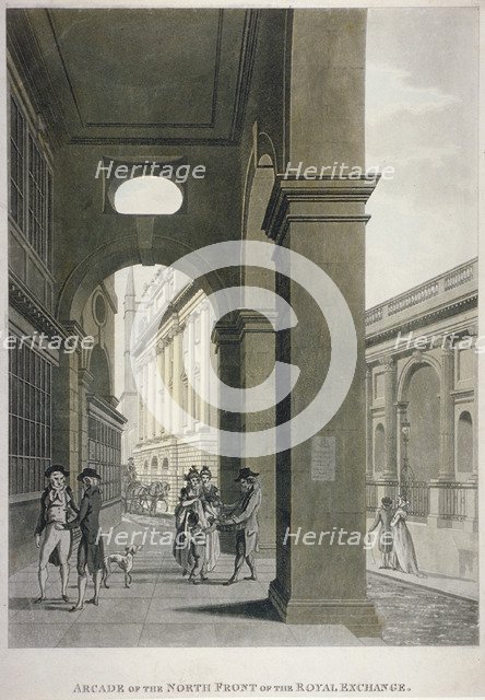 Arcade on the north front of the Royal Exchange, City of London, 1797. Artist: Anon