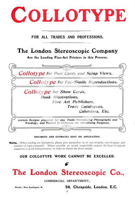 An advert for the Collotype process offered by The  London Stereoscopic Company, 1903. Artist: Unknown.