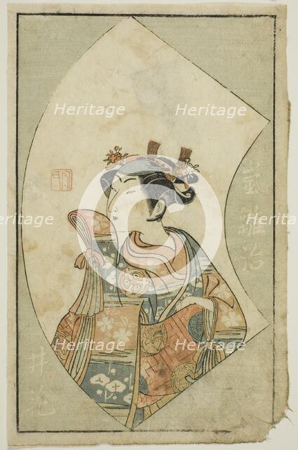 The Actor Arashi Hinaji, from "A Picture Book of Stage Fans (Ehon butai ogi)", 1770. Creator: Ippitsusai Buncho.