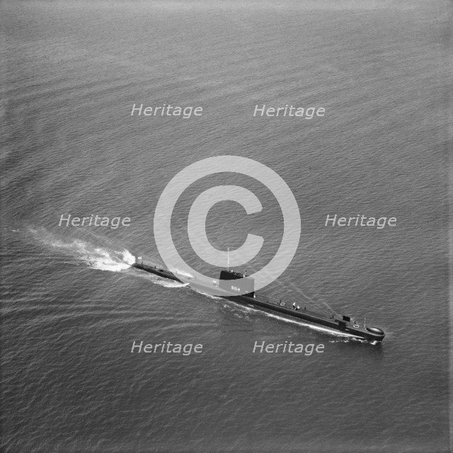 Royal Navy submarine HMS 'Grampus' off Portsmouth, Hampshire, 1962. Artist: Franks.