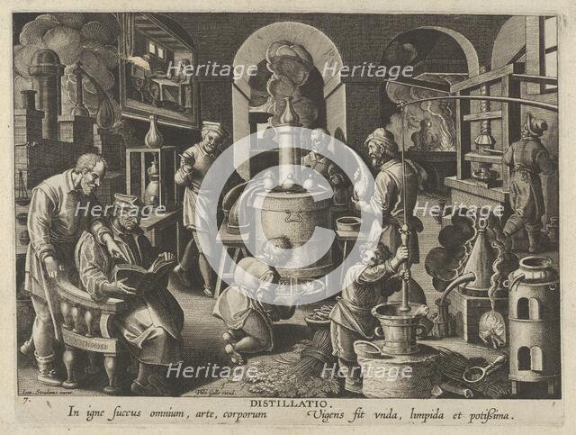 New Inventions of Modern Times [Nova Reperta], The Invention of Distillation, plate 7,..., ca. 1600. Creator: Jan Collaert I.