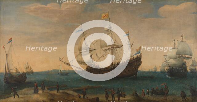 East Indiamen off a Coast, c.1600-c.1630. Creator: Hendrick Cornelisz Vroom.