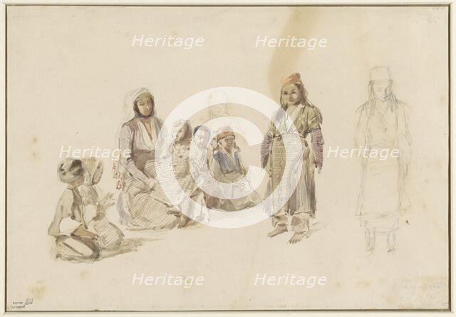Study sheet with seated woman and children, at Derekoy in Turkey, 1814-1860. Creator: Auguste Raffet.