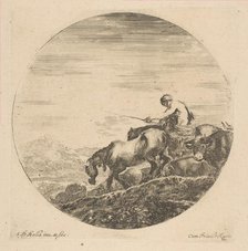 Herdsman on Horseback Drives Animals, ca. 1646. Creator: Stefano della Bella.