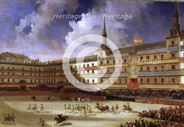  'Bullfight in the Plaza Mayor in Madrid 1846' oil by Pharamond Blanchard.