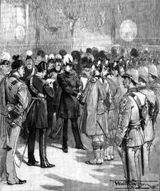 Presentation of Long Service Medals to volunteers, London Scottish Drill Hall, Westminster, 1895. Creator: Unknown.