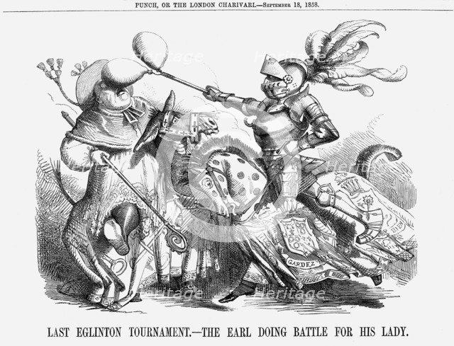 'Last Eglinton Tournament. - The Earl doing Battle for his Lady.', 1858. Artist: Unknown
