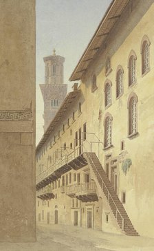 The Staircase of the Case dei Mazzanti in Verona, 1838. Creator: Friedrich Maximilian Hessemer.