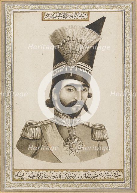 Portrait of Naser al-Din Shah Qajar (1831-1896), Second Half of the 19th cen. Artist: Afshar, Muhammad Hassan (active 1835-1865)