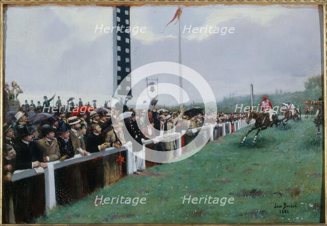 Longchamp races; finishing post, 1886. Creator: Jean Beraud.