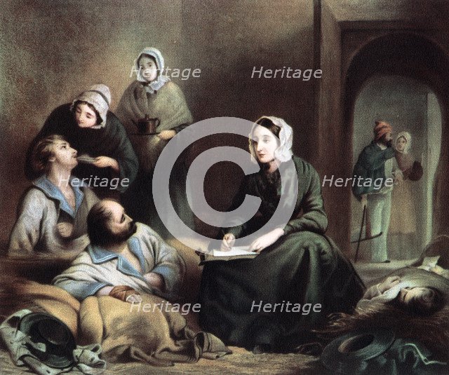 Florence Nightingale, British nurse and hospital reformer, at Scutari Hospital, Turkey, 1855. Artist: Unknown