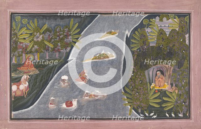 Radha Crosses a River to Interview a Hindu Sage, ca. 1820. Creator: Chokha.
