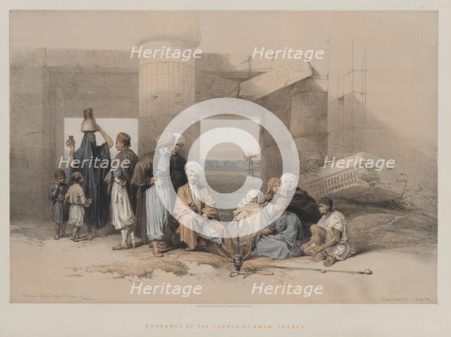 Egypt and Nubia, Volume II: Entrance of the Temple of Amun, Thebes, 1847. Creator: Louis Haghe (British, 1806-1885); F.G. Moon, 20 Threadneedle Street, London.