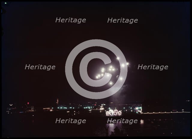 Fireworks over the City of Westminster, London, 1953. Creator: Ministry of Works.