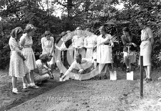 A demonstration of digging in a war time gardening class, York, Yorkshire,1941. Artist: Unknown