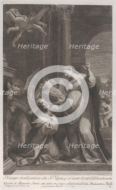 Saint Joseph asking the Virgin's pardon for having thought of deserting her..., 1760-1800. Creator: Giuliano Traballesi.