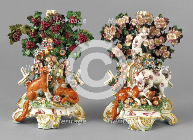 Fable candlesticks, about 1765. Creator: Chelsea Porcelain Manufactory.