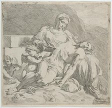 Pietà, the dead Christ supported by the Virgin, putti at the left, ca. 1633-46. Creator: Joost de Pape.