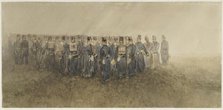 Break of a battalion of infantry on the heath, 1860. Creator: Charles Rochussen.