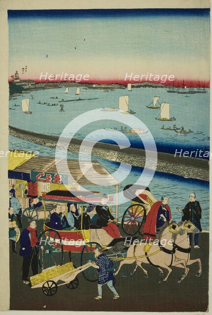 Picture of the Steam Engine Railway in Yatsuyama, Tokyo (Tokyo Yatsuyama shita..., c. 1871. Creator: Utagawa Hiroshige II.