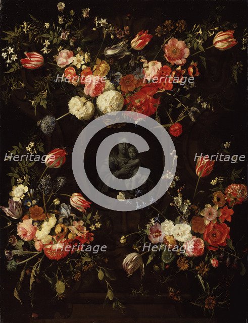 Madonna surrounded by flowers, 1662. Artist: Ykens, Frans (1601-1693)