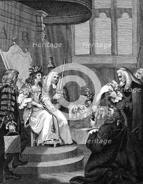 The Act of Union between England and Scotland being read before Queen Anne, 1826. Artist: Unknown