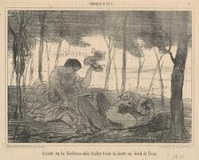 Ayant eu la facheuse idée d'aller faire la sieste au bord de l'eau, 19th century. Creator: Honore Daumier.