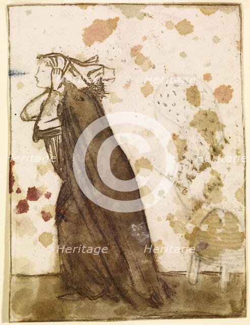 Ladies and Animals Sideboard - Good and Bad Animals - Study of a Lady Pursued by Bees, 1860. Creator: Sir Edward Coley Burne-Jones.