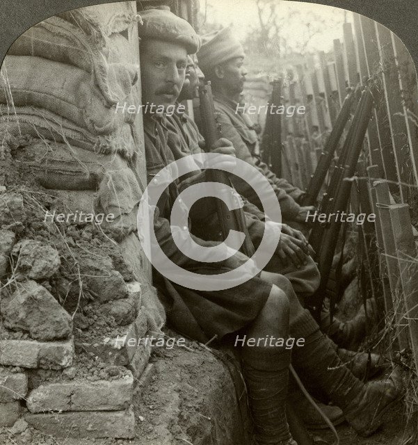 Indian soldiers in the trenches, World War I, 1914-1918.Artist: Realistic Travels Publishers
