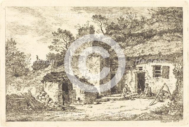 A Cottage with Two Men Seated at the Doorway, c. 1770. Creator: Nicolas Perignon.