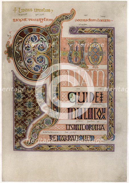 Page of illuminated text from the Gospel of St Luke, c700. Artist: Unknown