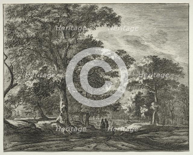 Six view in the wood of the Hague: Two Men Preceded by a Hunter. Creator: Roelant Roghman (Dutch, 1627-1692).