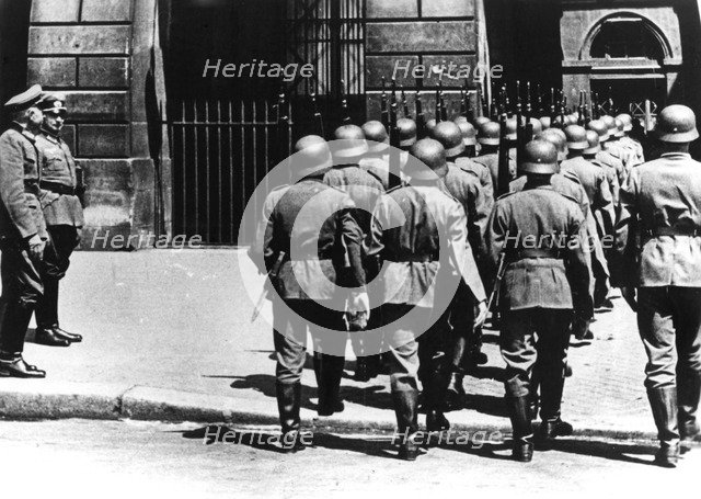 Changing of the guard at the German headquarters in occupied Paris, June 1940. Artist: Unknown