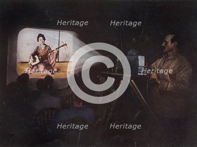 'Mr. Ponting Lecturing On Japan', c1910, (1913).  Artist: Unknown.