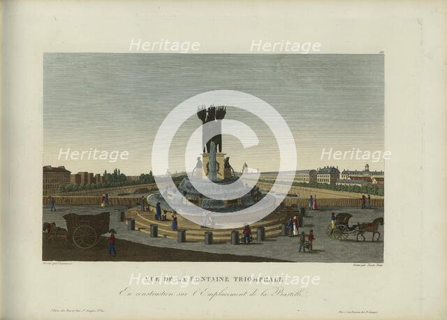 Vue de la fontaine triomphale en construction sur l'emplacement de la Bastille, 1817-1824. Creator: Courvoisier-Voisin, Henri (1757-1830).