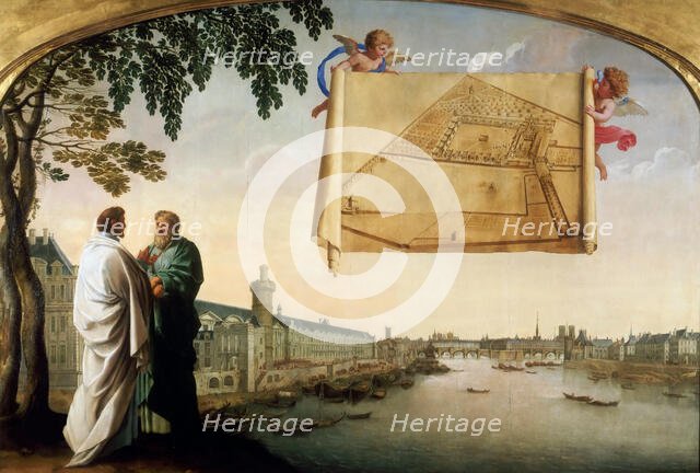 Vue de Paris avec le plan de la Chartreuse de Paris porté par deux angelots, Second Quarter of the 1 Creator: Le Sueur, Eustache (1617-1655).