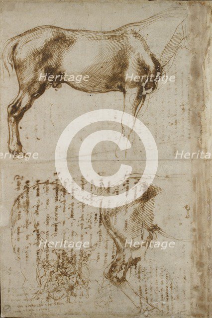 Studies of a Horse and of a Horseman attacking Foot-soldiers, early 16th century. Artist: Michelangelo Buonarroti.
