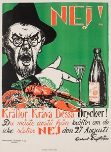 No! Crayfish require these drinks!, Swedish anti-Prohibition poster, 1922.