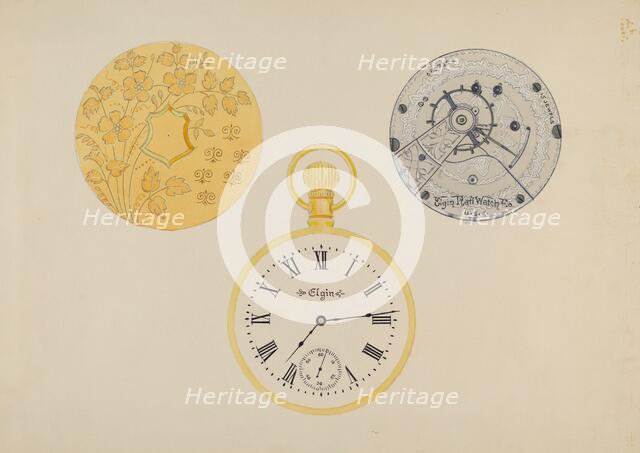 Gold Watch Frame and Case, c. 1936. Creator: Harry G. Alexander.