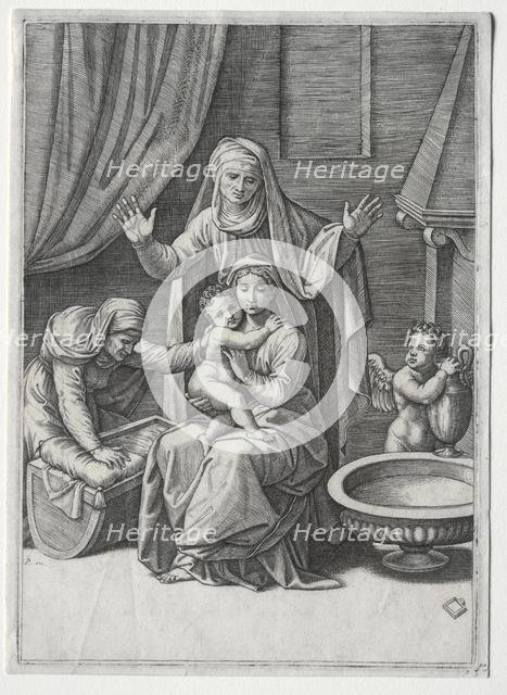 The Virgin and the Cradle with Saint Elisabeth and Saint Anne, 1520. Creator: Marcantonio Raimondi (Italian, 1470/82-1527/34).