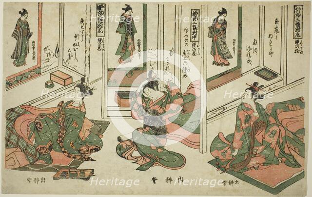 Set of Three Hanging Scrolls, Day Dream Plays (Kakemono sampukutsui utsusu no asobi), c. 1755. Creator: Nishimura Shigenaga.