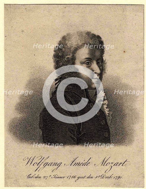 Portrait of the composer Wolfgang Amadeus Mozart (1756-1791), after 1824. Artist: Tardieu, Pierre Alexandre (1756-1844)