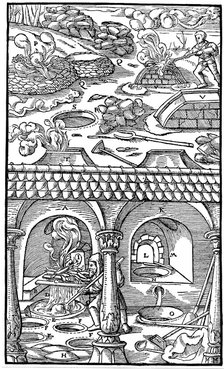 Lead smelting, 1556. Artist: Unknown