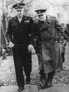 General Eisenhower and Winston Churchill in France, c1944. Artist: Unknown